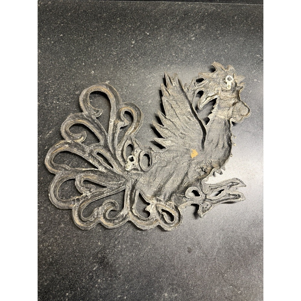 Vintage Japan Cast Metal Rooster Wall Plaques Pair Gold Tone 14" Hollywood Reg - Picture 5 of 8